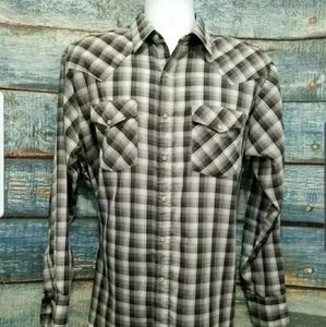 Express Rider Western Shirt Plaid Pearl Snap Sz L